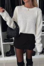 Bow Slit Back Round Neck Sweater