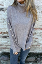 women's casual turtleneck button sweater