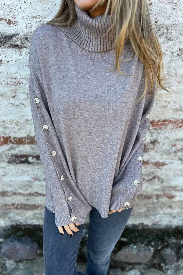women's casual turtleneck button sweater