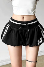Sporty Color Block Letter Print High Waist Shorts