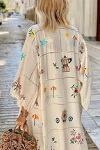 Sunday Stroll Unique Plaid Print Long Sleeve Midi Cover Up