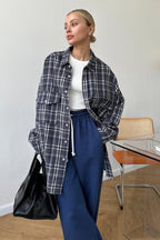Vintage American Plaid Double-Pocket Mid-Length Blouse
