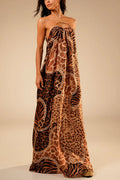 Savana Animal Paisley Print Metal Ring Halter Backless Vacation Maxi Dress