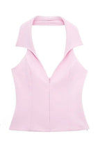 Pink Halter Sleeveless Charming Top And Skort Set