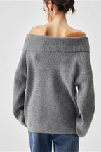 Off-Shoulder Solid Grey Sweater