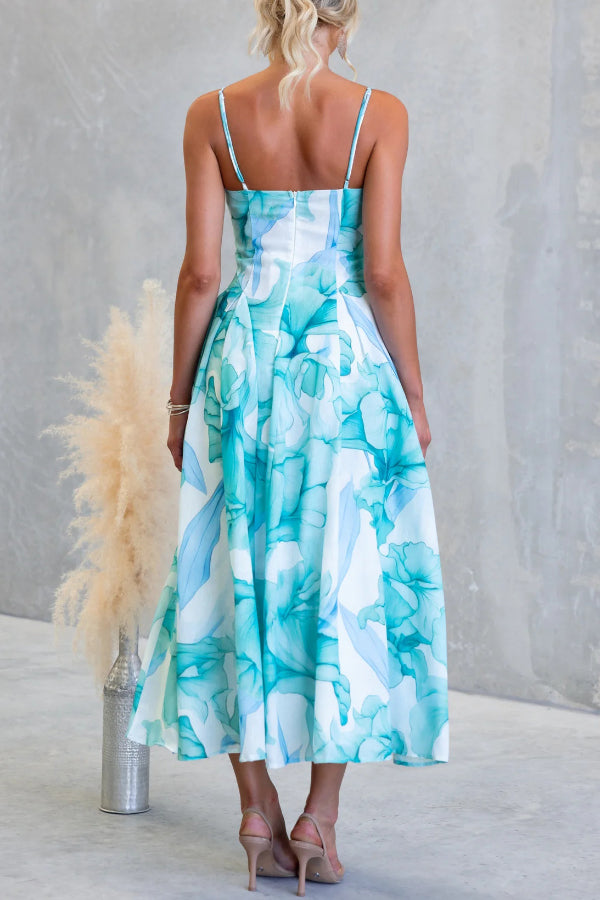 Floral Print Spaghetti Strap Backless Holiday Maxi Dress