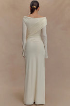 V Neck Long Sleeve Ruched High Waist Maxi Dress