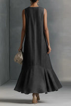 Stylish V-neck Sleeveless Loose-fitting Irregular Denim Midi Dress