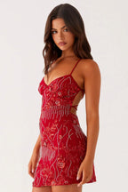 Backless Spaghetti Strap Sequin Dress