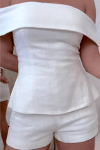 White Cotton and Linen Two-piece Suit