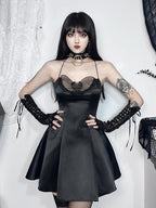 Halter Butterfly Cocktail Party Satin ALine Mini Sexy Strapless Backless Cowl Neck Silky Dress