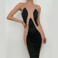 Sleeveless mesh contrast round neck midi dress