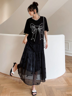 Summer Black Round Neck  Short Sleeve A Line Casual Dress