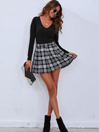 Super Short Sweet Style Plaid Pleated Skirt