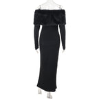 Onyx Fur Midi Dress Black