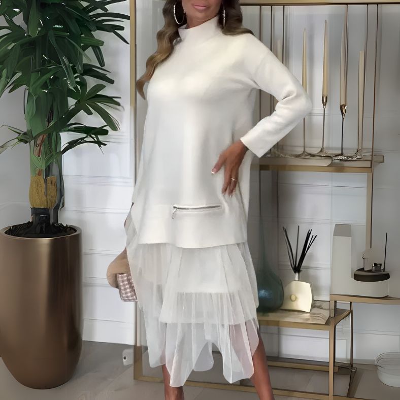 Fiona Exclusive Women's Midi Dress with Transparent Layers Boutique Collection
