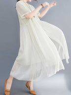 Embroidered Silk Round-Neck A-Line Dress