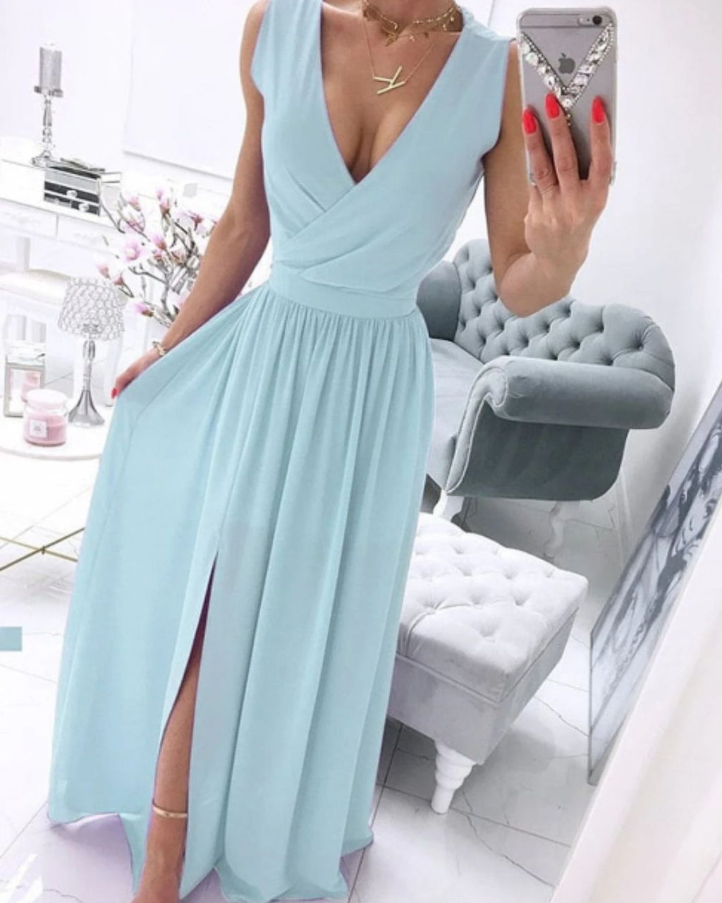 Julia Chic Sleeveless Beach Dress for Women with a Deep V Neck Premium Wardrobe Essential