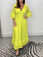 Embroidery Anglaise Frill Sleeve Midi Dress