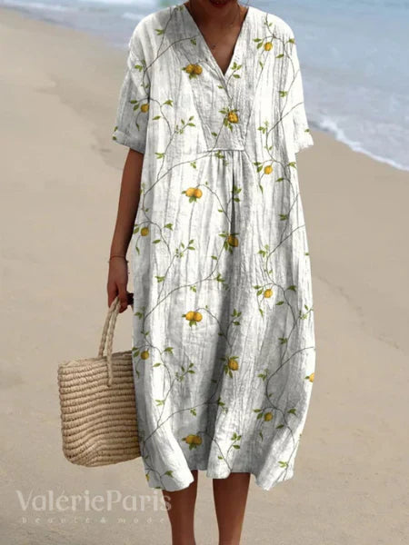 Ramona Statement Floral Print Cotton and Linen Dress Boutique Collection