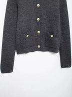 Gold Decorated Row Button Short Knitted Cardigan