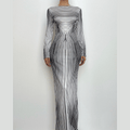 Striped long sleeve crewneck contrast maxi dress