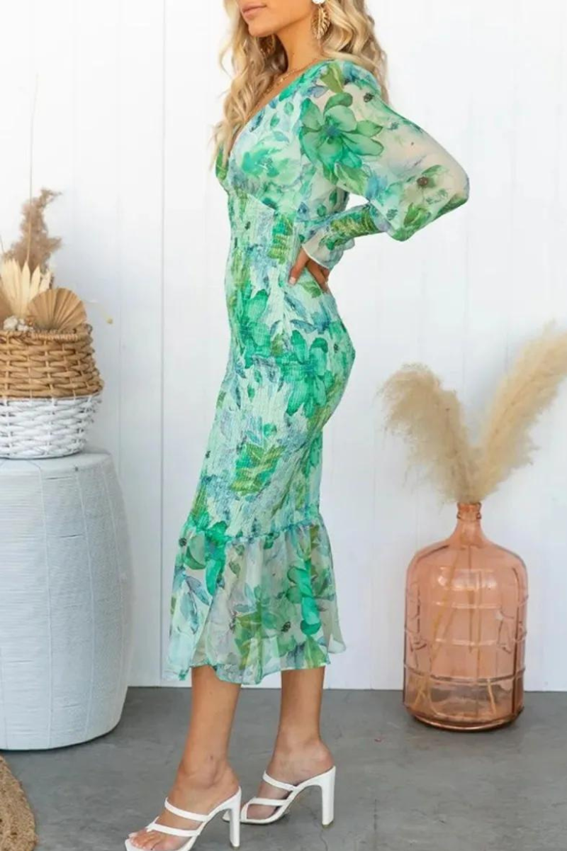 Rafaela Aesthetic Floral Print Midi Dress Elevated Occasion Wear