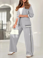 Sporty Stripe Blazer Wide Leg Pants Set