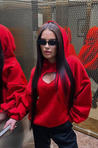 Solid Long Sleeve Heart Cutout Hoodie