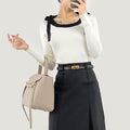 Beige Square Neck Tie Detail Sweater