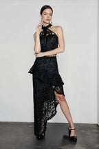 Halter strapless lace asymmetric hem vacation set