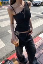 One Shoulder Sling Slinky Chic Crop Top