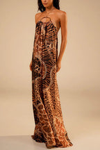 Savana Animal Paisley Print Metal Ring Halter Backless Vacation Maxi Dress
