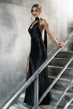 Backless High Waist Satin Dress