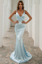 V Neck Back Tie Mermaid Formal Dress