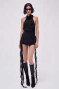 Asymmetric Rose Halter  Mini Dress