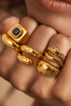 Fashionable Inlaid Zircon Stainless Steel Gold-plated Ring