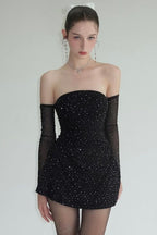 Stretch Shiny Off-Shoulder Birthday Dress