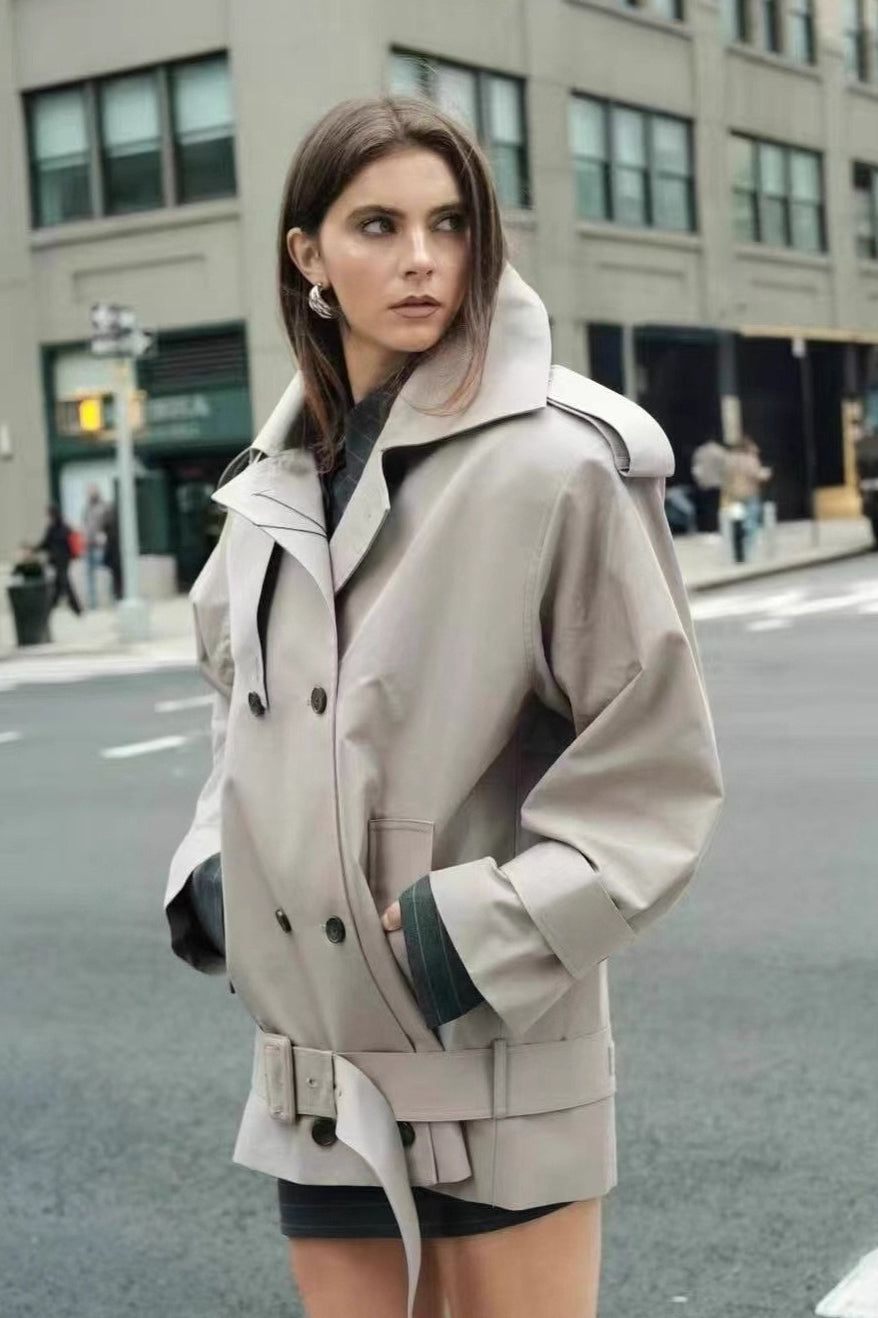 Solid Double Breasted Stand Collar Retro Elegant Coat