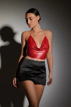 Sequin Halter Backless Crop Top