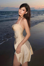 Solid Sexy Halter Bandeau Waist Cinched Mini Dress