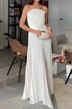 Elegant Solid Pleated Flared Formal Dress