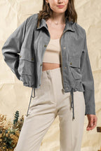 Brushed plaid lapel multi-button two-pocket midi jacket
