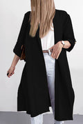 Solid Lapel 3/4 Sleeve Slit Cardigan