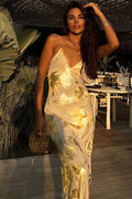 Backless GoldFoil Cami Silk Dress