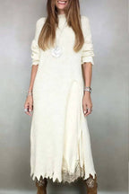 Retro knitted slit two-piece long skirt
