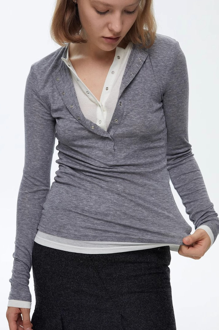 Henley Neck TwoinOne Knit Top