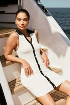 Casual Lapel Knit WaistCinched Slim Mini Sweater Dress