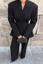 Black Fitted Two Piece Blazer Pants Set