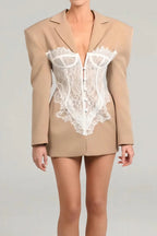 Slim High Waist Lace Blazer